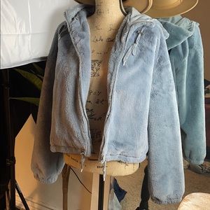 Misguided hooded faux fur jacket